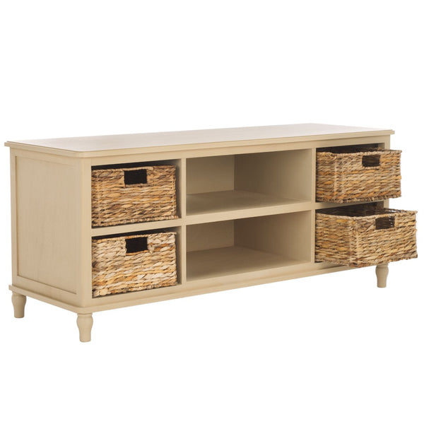 Safavieh Rooney Entertainment Unit: Timeless Media Stand With Rattan Baskets For Coastal-Inspired Living Spaces Natural AMH5745F