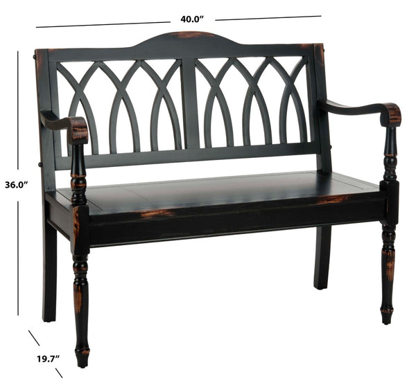 Safavieh Benjamin Garden-Inspired Elegance Bench – Timeless Poplar Wood Design For Living Spaces And Entryways Distressed Black AMH6500B