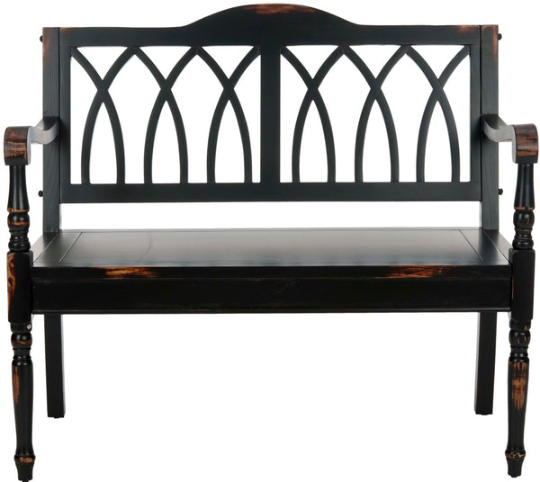 Safavieh Benjamin Garden-Inspired Elegance Bench – Timeless Poplar Wood Design For Living Spaces And Entryways Distressed Black AMH6500B