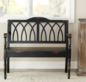 Safavieh Benjamin Garden-Inspired Elegance Bench – Timeless Poplar Wood Design For Living Spaces And Entryways Distressed Black AMH6500B