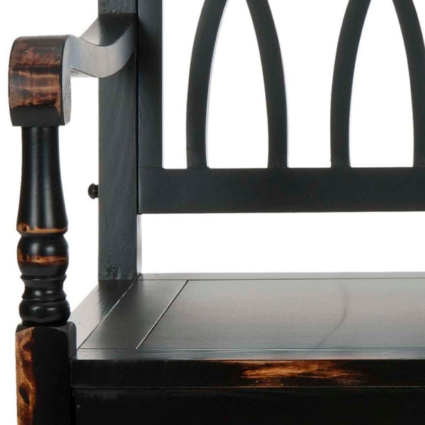 Safavieh Benjamin Garden-Inspired Elegance Bench – Timeless Poplar Wood Design For Living Spaces And Entryways Distressed Black AMH6500B