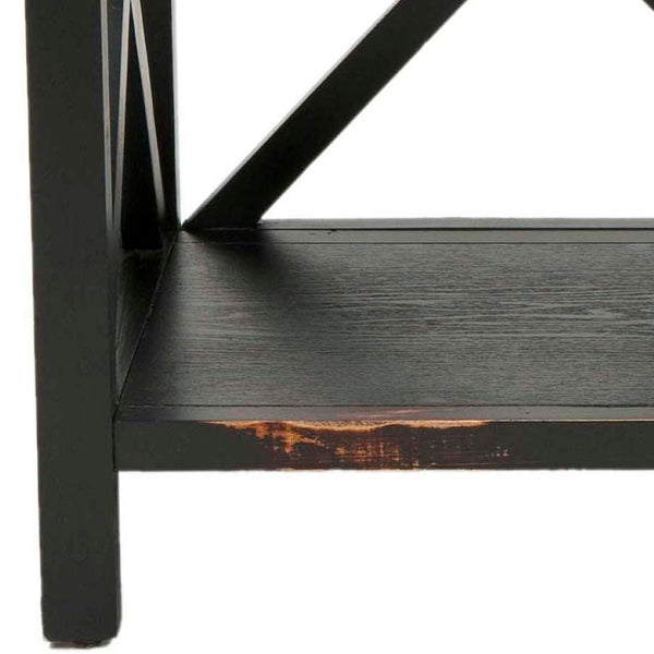 Safavieh Lucas Two-Tier Low Etagere - Versatile Storage & Display Shelf With Distressed Black Pine Finish AMH6501A