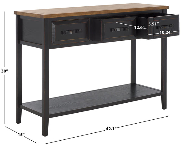 Safavieh Aiden Console Table: Stylish 3-Drawer Design With Rustic Charm, Perfect For Entryway Or Living Room Black/Oak AMH6502A