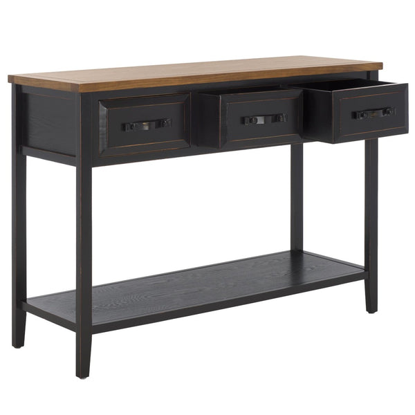 Safavieh Aiden Console Table: Stylish 3-Drawer Design With Rustic Charm, Perfect For Entryway Or Living Room Black/Oak AMH6502A