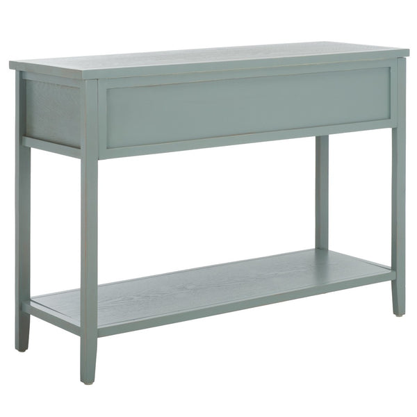Safavieh Aiden Console Table: Stylish 3-Drawer Design With Rustic Charm, Perfect For Entryway Or Living Room Barn Blue AMH6502C