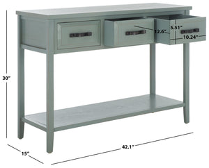 Safavieh Aiden Console Table: Stylish 3-Drawer Design With Rustic Charm, Perfect For Entryway Or Living Room Barn Blue AMH6502C