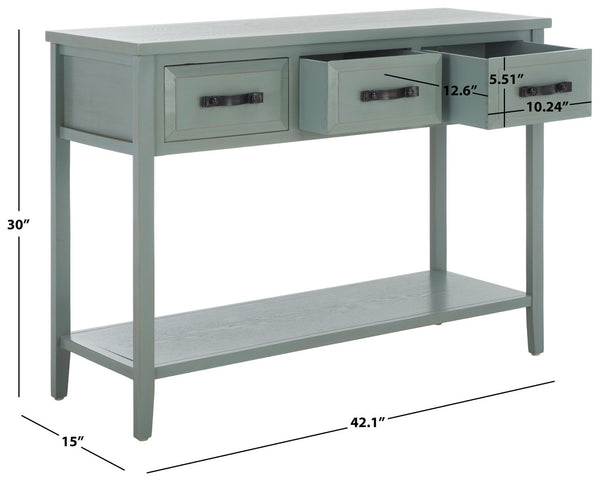 Safavieh Aiden Console Table: Stylish 3-Drawer Design With Rustic Charm, Perfect For Entryway Or Living Room Barn Blue AMH6502C