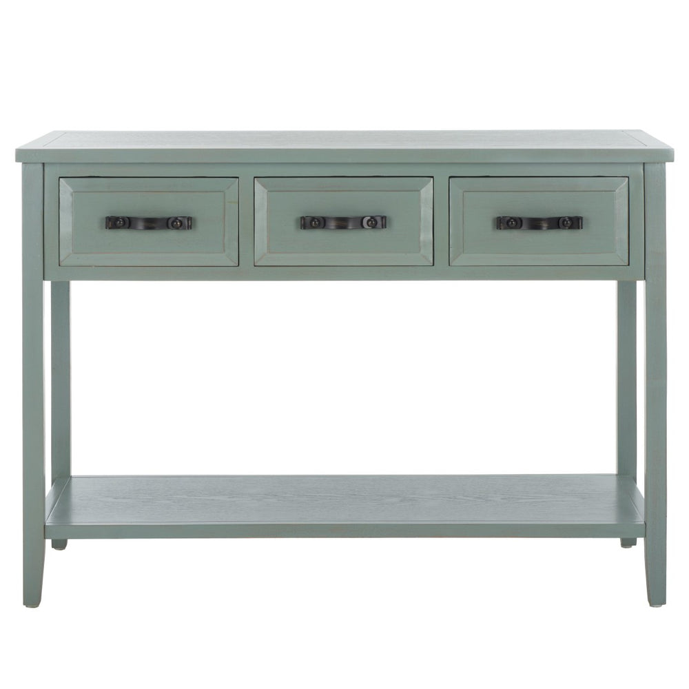 Safavieh Aiden Console Table: Stylish 3-Drawer Design With Rustic Charm, Perfect For Entryway Or Living Room Barn Blue AMH6502C