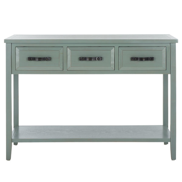 Safavieh Aiden Console Table: Stylish 3-Drawer Design With Rustic Charm, Perfect For Entryway Or Living Room Barn Blue AMH6502C