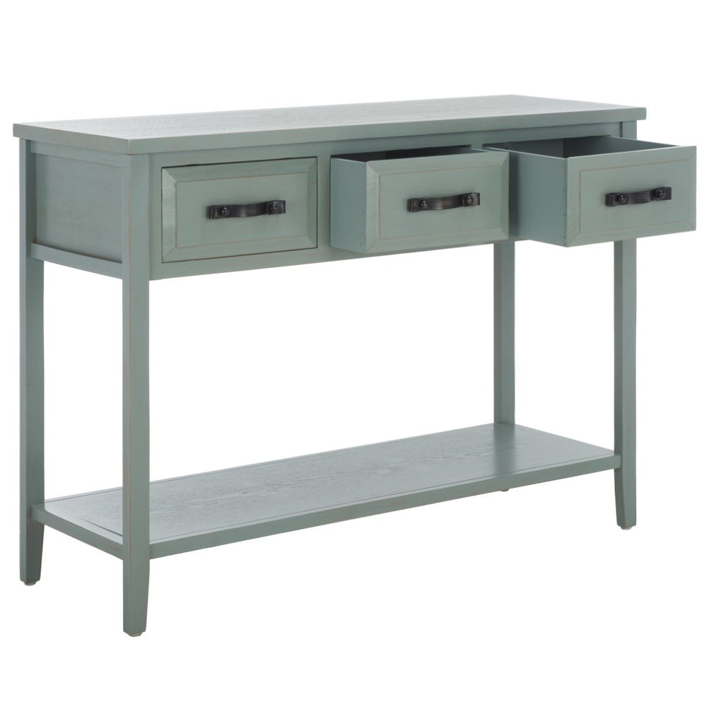 Safavieh Aiden Console Table: Stylish 3-Drawer Design With Rustic Charm, Perfect For Entryway Or Living Room Barn Blue AMH6502C