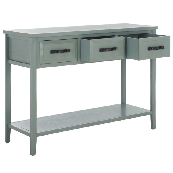 Safavieh Aiden Console Table: Stylish 3-Drawer Design With Rustic Charm, Perfect For Entryway Or Living Room Barn Blue AMH6502C