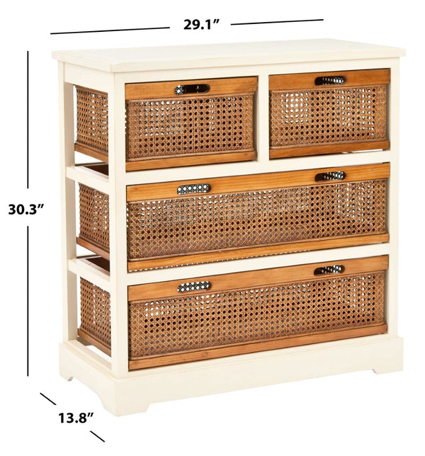Safavieh Jackson 4-Drawer Storage Unit - Stylish British Colonial Design For Organized Living Spaces And Charm Barley/Cane Drawers AMH6504A