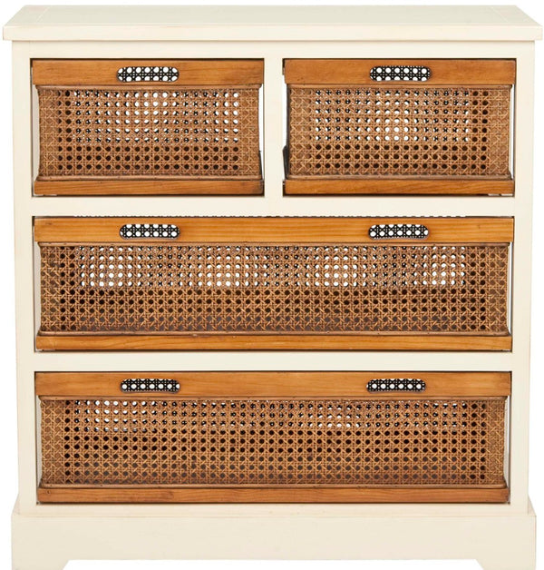 Safavieh Jackson 4-Drawer Storage Unit - Stylish British Colonial Design For Organized Living Spaces And Charm Barley/Cane Drawers AMH6504A