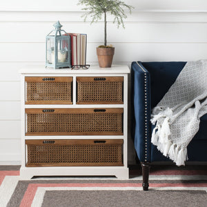 Safavieh Jackson 4-Drawer Storage Unit - Stylish British Colonial Design For Organized Living Spaces And Charm Barley/Cane Drawers AMH6504A