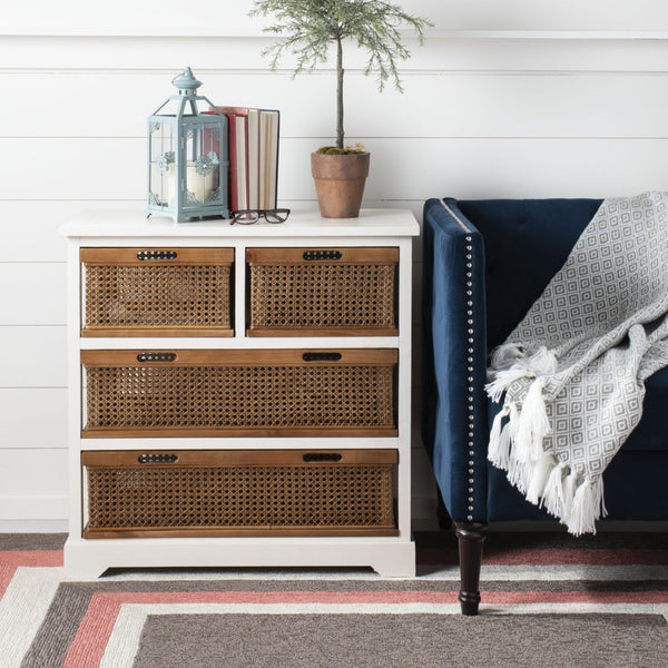 Safavieh Jackson 4-Drawer Storage Unit - Stylish British Colonial Design For Organized Living Spaces And Charm Barley/Cane Drawers AMH6504A