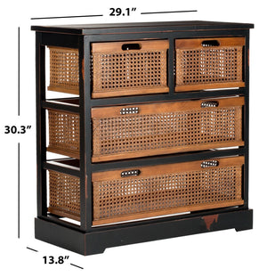 Safavieh Jackson 4-Drawer Storage Unit - Stylish British Colonial Design For Organized Living Spaces And Charm Antique Black/Cane Drawers AMH6504B