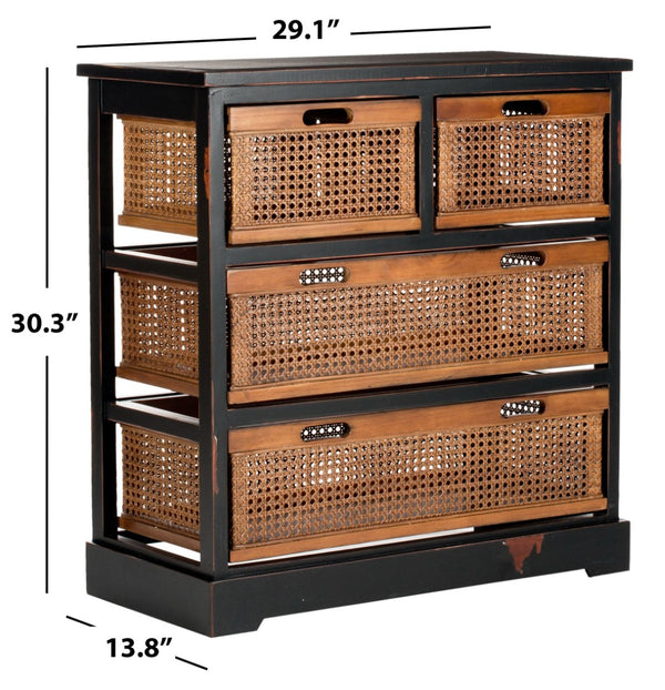 Safavieh Jackson 4-Drawer Storage Unit - Stylish British Colonial Design For Organized Living Spaces And Charm Antique Black/Cane Drawers AMH6504B