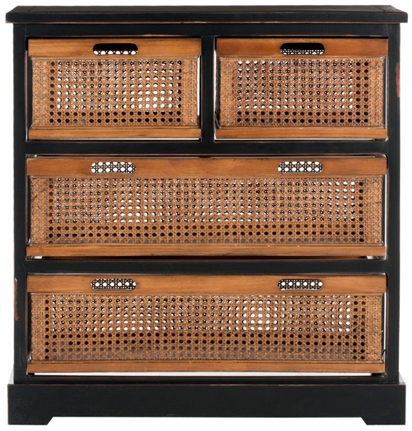 Safavieh Jackson 4-Drawer Storage Unit - Stylish British Colonial Design For Organized Living Spaces And Charm Antique Black/Cane Drawers AMH6504B