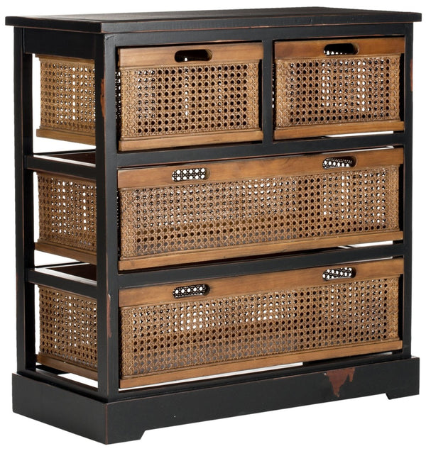Safavieh Jackson 4-Drawer Storage Unit - Stylish British Colonial Design For Organized Living Spaces And Charm Antique Black/Cane Drawers AMH6504B