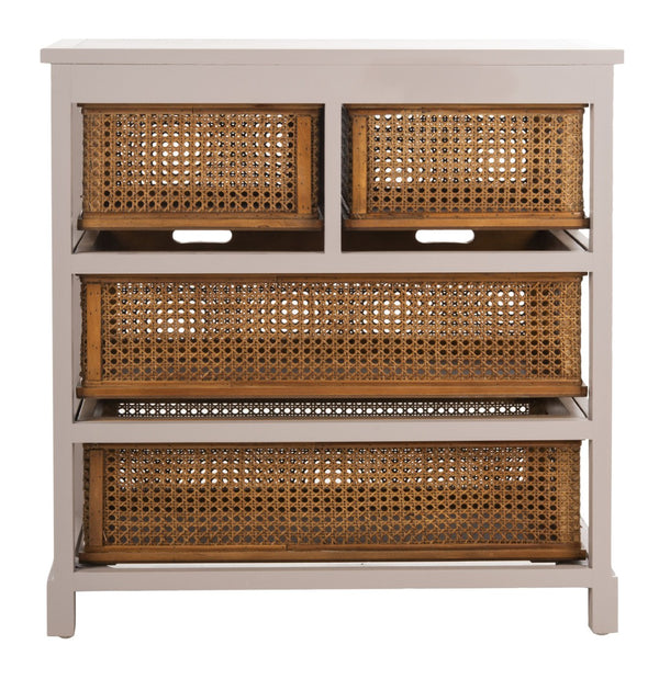 Safavieh Jackson 4-Drawer Storage Unit - Stylish British Colonial Design For Organized Living Spaces And Charm Quartz Grey/Cane Drawers AMH6504C
