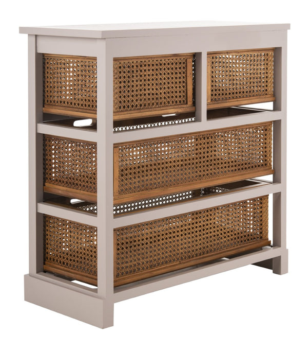 Safavieh Jackson 4-Drawer Storage Unit - Stylish British Colonial Design For Organized Living Spaces And Charm Quartz Grey/Cane Drawers AMH6504C