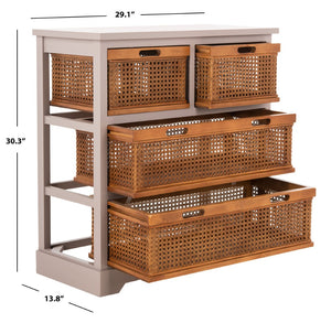 Safavieh Jackson 4-Drawer Storage Unit - Stylish British Colonial Design For Organized Living Spaces And Charm Quartz Grey/Cane Drawers AMH6504C