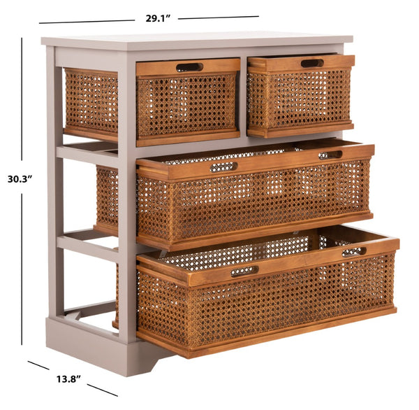 Safavieh Jackson 4-Drawer Storage Unit - Stylish British Colonial Design For Organized Living Spaces And Charm Quartz Grey/Cane Drawers AMH6504C