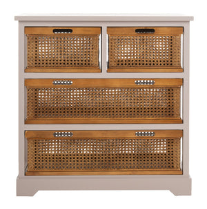 Safavieh Jackson 4-Drawer Storage Unit - Stylish British Colonial Design For Organized Living Spaces And Charm Quartz Grey/Cane Drawers AMH6504C