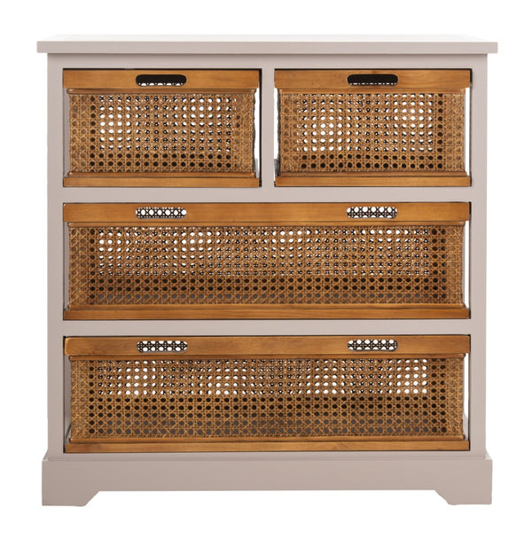Safavieh Jackson 4-Drawer Storage Unit - Stylish British Colonial Design For Organized Living Spaces And Charm Quartz Grey/Cane Drawers AMH6504C