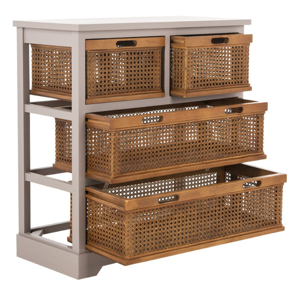 Safavieh Jackson 4-Drawer Storage Unit - Stylish British Colonial Design For Organized Living Spaces And Charm Quartz Grey/Cane Drawers AMH6504C