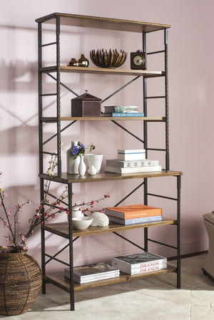 Safavieh Brooke 6-Tier Etagere - Stylish Walnut-Finished Shelves With Sturdy Iron Frame For Modern Spaces AMH6508A