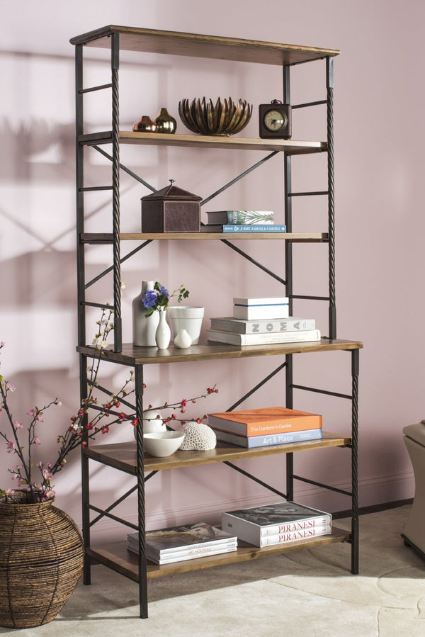 Safavieh Brooke 6-Tier Etagere - Stylish Walnut-Finished Shelves With Sturdy Iron Frame For Modern Spaces AMH6508A