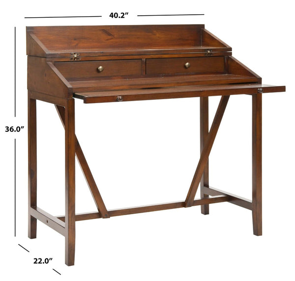 Safavieh Wyatt Writing Desk With Pull-Out Surface And Hidden Storage For Stylish Home Office Organization Dark Teak AMH6509A