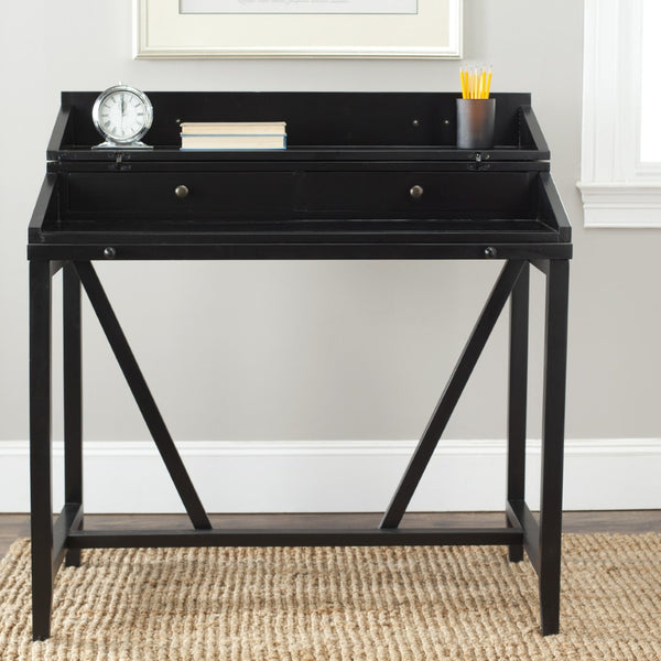 Safavieh Wyatt Writing Desk With Pull-Out Surface And Hidden Storage For Stylish Home Office Organization Black AMH6509B
