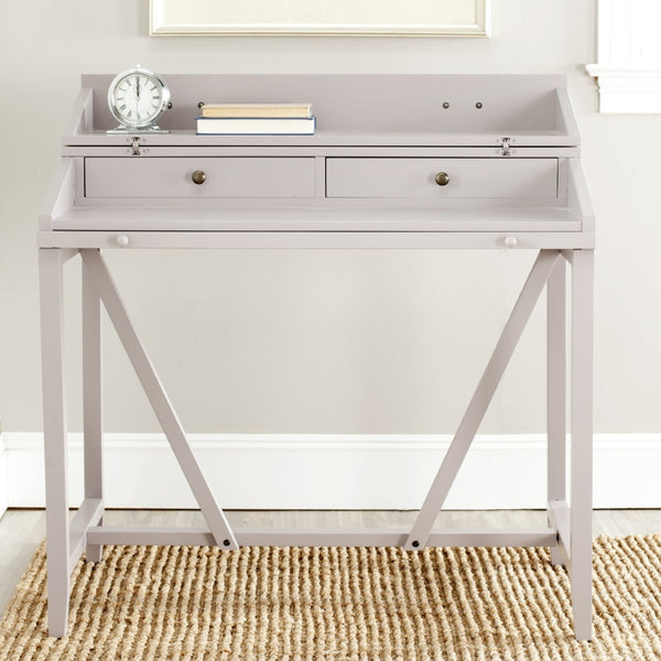 Safavieh Wyatt Writing Desk With Pull-Out Surface And Hidden Storage For Stylish Home Office Organization Quartz Grey AMH6509C
