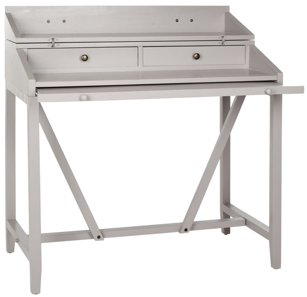 Safavieh Wyatt Writing Desk With Pull-Out Surface And Hidden Storage For Stylish Home Office Organization Quartz Grey AMH6509C