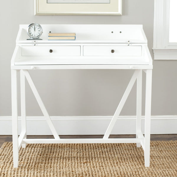 Safavieh Wyatt Writing Desk With Pull-Out Surface And Hidden Storage For Stylish Home Office Organization White AMH6509D