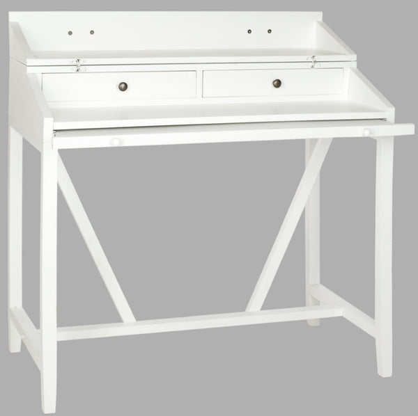Safavieh Wyatt Writing Desk With Pull-Out Surface And Hidden Storage For Stylish Home Office Organization White AMH6509D