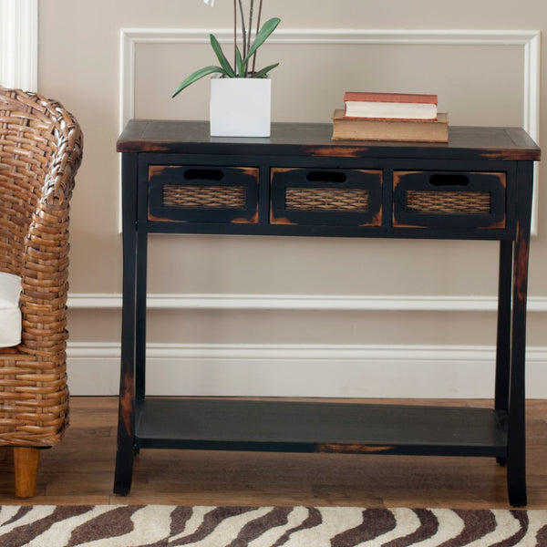 Safavieh Autumn 3-Drawer Console - Timeless Charm With Rustic Storage For Entryway, Living Room, Or Hallway Distressed Black AMH6510A