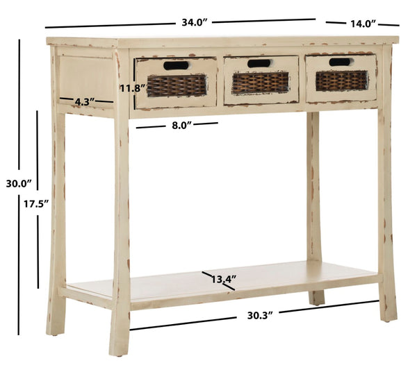 Safavieh Autumn 3-Drawer Console - Timeless Charm With Rustic Storage For Entryway, Living Room, Or Hallway Vintage Cream AMH6510C