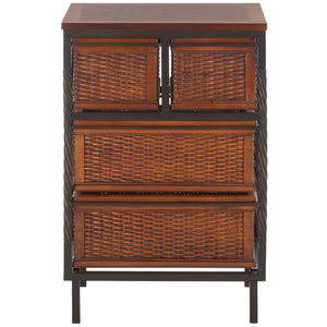 Safavieh Andrew 4-Drawer Storage Unit - Coastal Charm With Carved Pine Frame & Woven Rattan Baskets For Organization AMH6511A