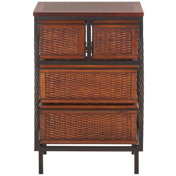Safavieh Andrew 4-Drawer Storage Unit - Coastal Charm With Carved Pine Frame & Woven Rattan Baskets For Organization AMH6511A