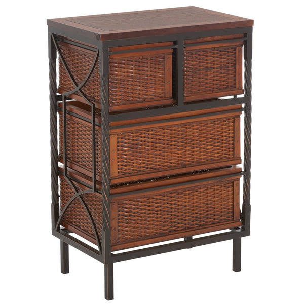 Safavieh Andrew 4-Drawer Storage Unit - Coastal Charm With Carved Pine Frame & Woven Rattan Baskets For Organization AMH6511A