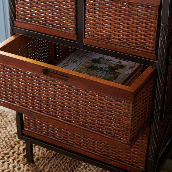 Safavieh Andrew 4-Drawer Storage Unit - Coastal Charm With Carved Pine Frame & Woven Rattan Baskets For Organization AMH6511A