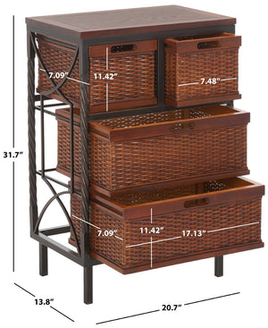 Safavieh Andrew 4-Drawer Storage Unit - Coastal Charm With Carved Pine Frame & Woven Rattan Baskets For Organization AMH6511A