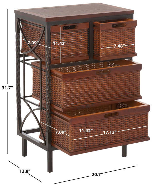 Safavieh Andrew 4-Drawer Storage Unit - Coastal Charm With Carved Pine Frame & Woven Rattan Baskets For Organization AMH6511A