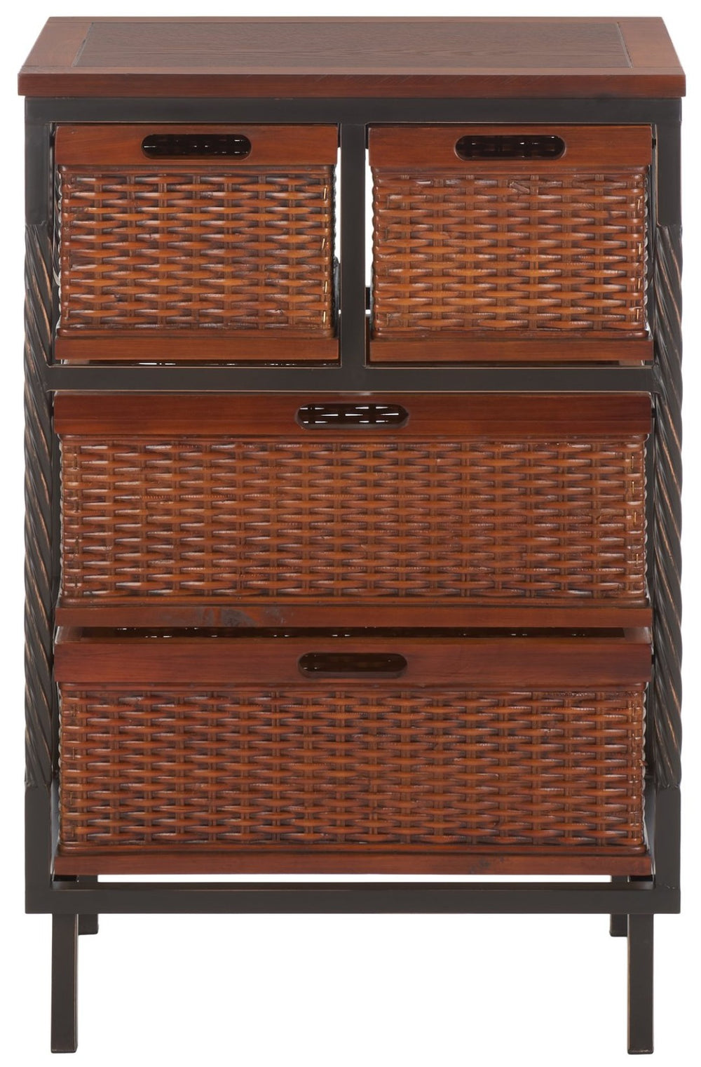 Safavieh Andrew 4-Drawer Storage Unit - Coastal Charm With Carved Pine Frame & Woven Rattan Baskets For Organization AMH6511A