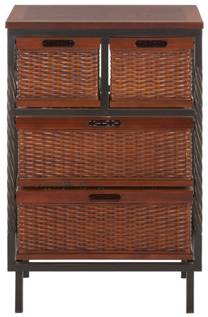 Safavieh Andrew 4-Drawer Storage Unit - Coastal Charm With Carved Pine Frame & Woven Rattan Baskets For Organization AMH6511A
