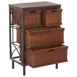 Safavieh Andrew 4-Drawer Storage Unit - Coastal Charm With Carved Pine Frame & Woven Rattan Baskets For Organization AMH6511A