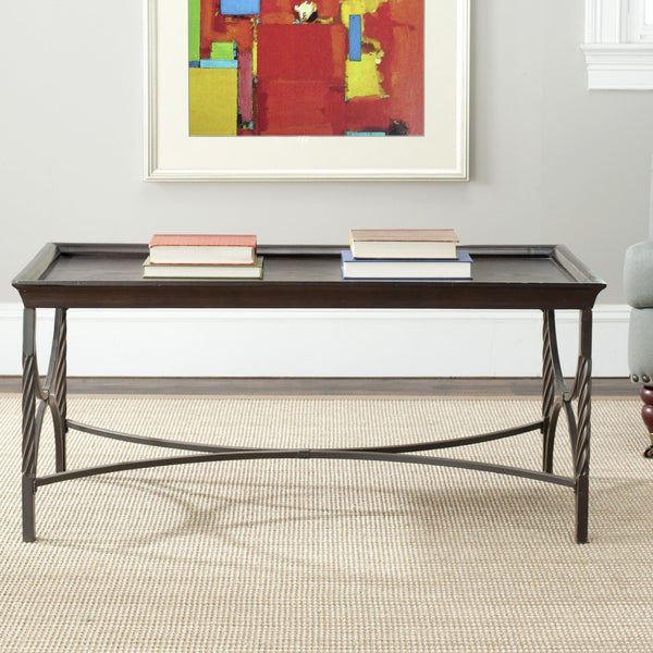 Safavieh Christopher Cocktail Table - Rustic Walnut Pine With Antique Pewter Base, Stylish & Versatile Design AMH6513A